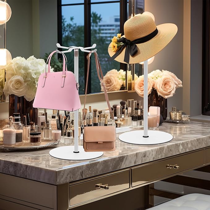 2pack Purse Display Stand,Tabletop Adjustable Hook Handbag Display Stand,X Shaped Metal Scarf Purse Display Stand,for Home or Store (white)