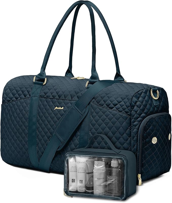 Weekender Travel Duffle Bag for Women - Carry on Bag with Shoe Compartment Overnight Bags with Toiletry Bag Wet Pocket Weekend Traveling Yoga Gym Hospital Bags for Labor and Delivery Blue