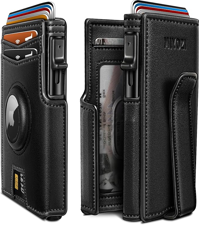 Airtag Wallet for Men,with Money Clip 10 Cards Metal Case Smart Slim Pop Up Credit Card Holder Flip with Magnetic Closure RFID Blocking wallet with Gift Box