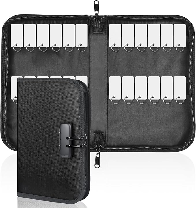 Uniclife Zippered Key Case, Waterproof and Fireproof Key Organizer with Combination Lock and 24 Key Tags, Portable Key Holder Bag for Landlords, Real Estate Sales, Hotels and Offices