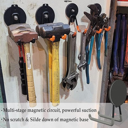 ULIBERMAGNET Magnetic Hooks,Heavy Duty Magnet Hooks,Large Manget with Hooks for Metal Cabinet Pegboard Garage Shelve Cart,4 Pack Tool Hook for Hammer Drill,Garden Tool(3.46inch/Silver)