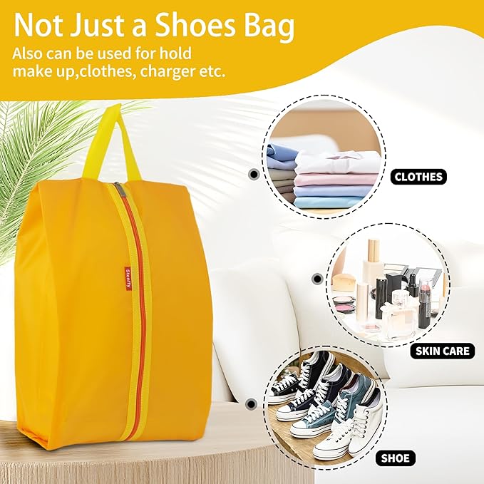 6pcs Portable Shoe Organizer, Travel Pouches with Zipper, Golf Shoe Bags, Clothes Bags, Soccer Cleats Bag Shoe Pouch for Gym, Waterproof, Odor-Resistant (Orange)