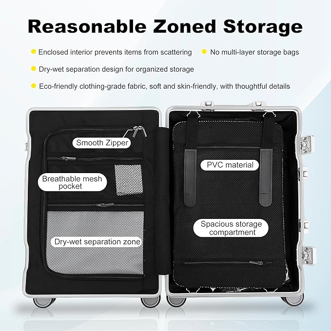 YYW Aluminum Carry-On Luggage Airline Approved Lightweight Suitcase with TSA Lock and Silent Wheels, Hardshell Spinner Business Travel (Gunmetal gray, 20in)