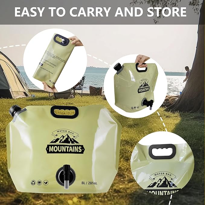 Collapsible 8L Water Storage Bag, BPA-Free Portable Folding Water Jug with Adjustable Faucet, Leakproof Emergency Water Bag for Camping, Hiking, Riding, Outdoor Sport (BEIGE, 4)