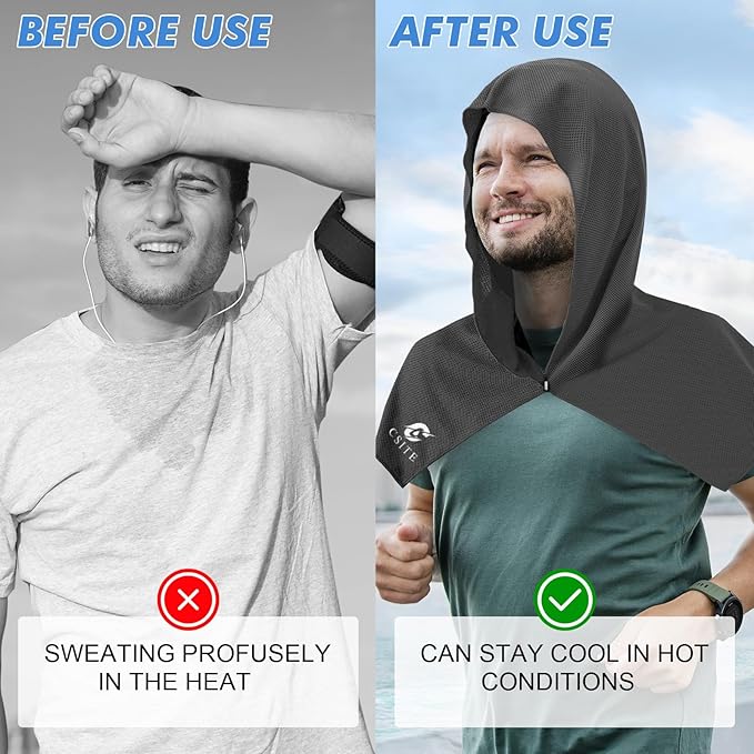 3 Pack Cooling Hoodie Towels for Neck and Face, UPF 50 Sun Protection & Instant Cooling, Ice Towels for Hot Weather, Soft Breathable Towel for Sport, Work Out, Gym, Camping & More Activities