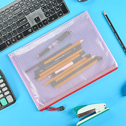 AUSTARK 20 Pcs Zipper File Bags, Plastic Mesh Pouch, Board Game Storage Bag, Waterproof Bags for Office School (B5 Size 11.4''x8.2'', Multicolored)