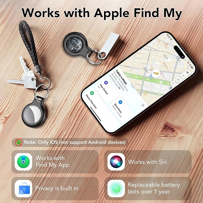 2025 New [Apple MFi Certified] (iOS Only) Air Tracker Tag-1 Pack, Bluetooth Tracker for Apple Find My, Replaceable Battery, Key Finder and Item Locator Smart Tag for Keys, Bags, Luggage, Pets, (Black)