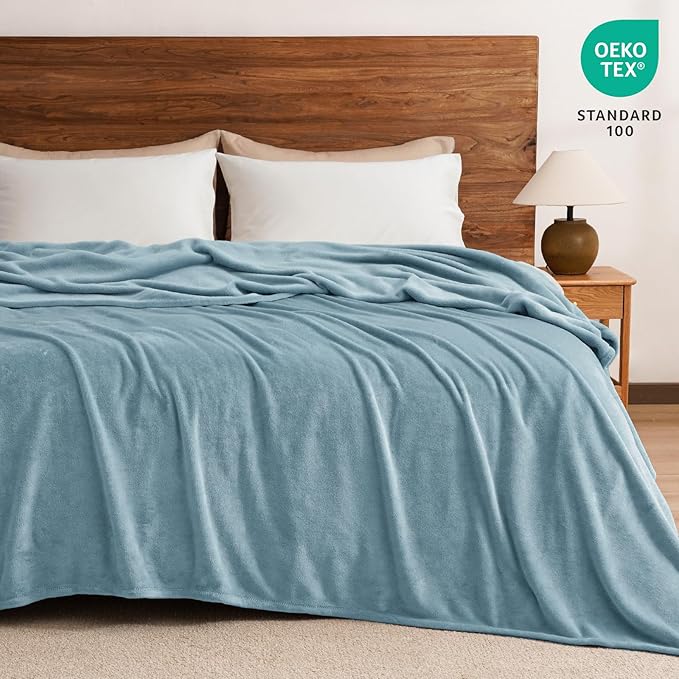 PHF Ultra Soft Fleece Blanket Queen Size, No Shed No Pilling Luxury Plush Cozy 300GSM Lightweight Blanket for Bed, Couch, Chair, Sofa Suitable for All Season, 90" x 90", Dusty Blue