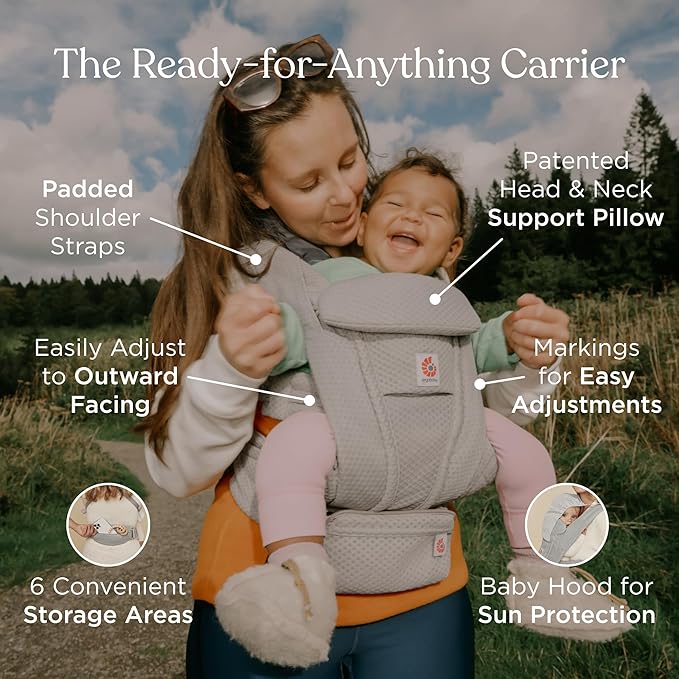 Ergobaby Omni Deluxe Baby Carrier Newborn to Toddler - Breathable Baby Carriers for Summer - All-Position Carrier with Enhanced Lumbar Support & Airflow (7-45 Pounds), Mesh, Onyx Black