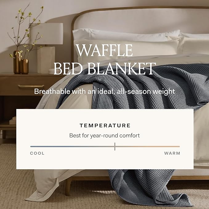 BOLL & BRANCH Waffle Bed Blanket - Twin, Pewter - Luxury 100% Organic Cotton - Soft, Lightweight and Breathable - Textured Waffle Weave Design