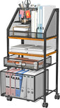 Rolling File Cart with 2 Storage Drawers Multipurpose Book Letter Organizer Carts with Lockable Wheels Wood&Mesh Rolling File Organizer Space-Saving Cart for Office Supplies