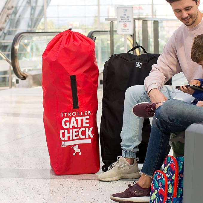 J.L. Childress Gate Check Bag for Umbrella Strollers - Travel Bag for Airplane, Fits Most Single Umbrella Baby Strollers, Airport Accessories for Gate Check, Flying Essentials - Red