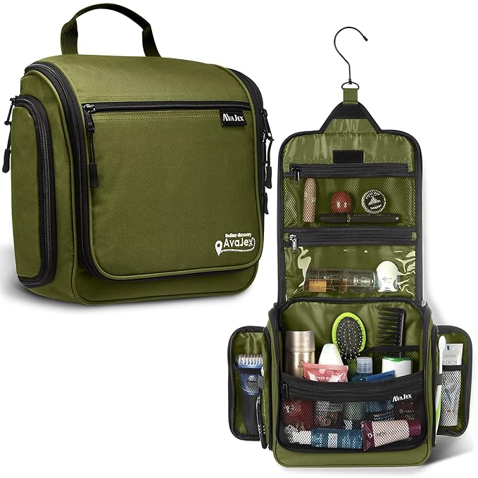 Travel Toiletry Bag for Men and Women - Large Hanging Toiletry Organizer - Waterproof Hygiene Bag with Metal XXL Swivel Hook, with Sturdy Zippers and 19 Compartments for Toiletries, Makeup, Cosmetics