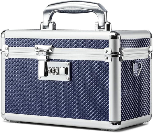 Storage Lock Box with Combination code, Lockable Medicine Storage Case, Empty First Aid Box, Security Lock Box, Multipurpose Lockbox for Home and Outdoor Use (Blue, Small)