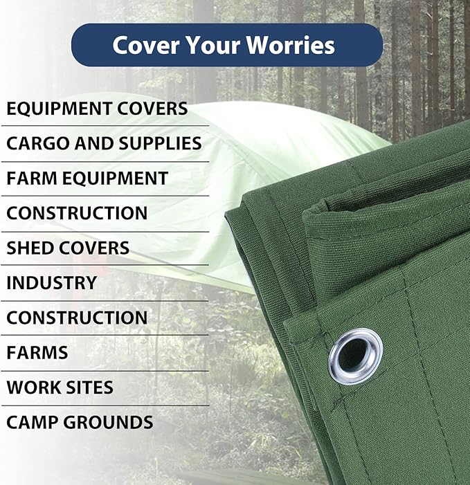 9’x12’ Canvas Tarps Heavy Duty Waterproof Tarpaulins with Aluminum Grommets,UV Resistant, 22Mil Multipurpose Drop Cloth, 14oz Durable Cover Sheet for Outdoor and Indoor Use with Ropes.