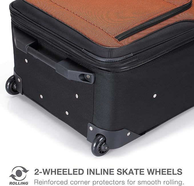 Travel Select Amsterdam 25-Inch Softside Expandable Rolling Upright Luggage, Lightweight 2-Wheel Suitcase with Push-Button Handle, Orange