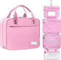 ESSENTE Women's Travel Toiletry Bag with Removable Pouch and Hanging Hook - Water Resistant Makeup Cosmetic Oraganizer with Multiple Compartments for Accessories (PRETTY IN PINK)