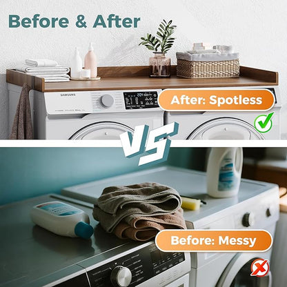 Washer Dryer Countertop, Wood Countertop with Edge Rails for Laundry Room Organization and Storage, Washer Dryer Topper for Laundry Room, 27.5" x 54" (Walnut Wood)