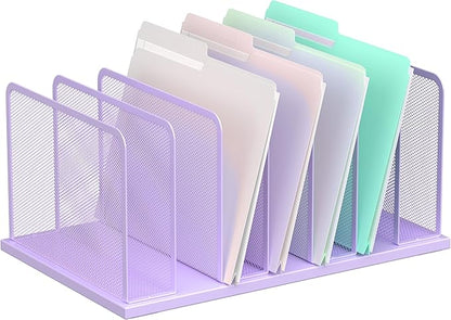 Kuntine.B Desk File Organizer Upright Mesh Desktop Organizer File Sorter Office Organization File Holder for Home, Office & Classroom (Purple, 1 Pack 7-Section)