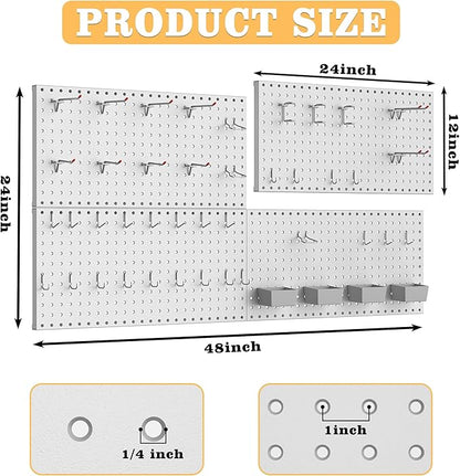 Pegboard Smith 48PCS Metal Pegboard Kit – 12"x24" Tool Storage Wall Organizer Pegboard with Hooks and Bins for Garage, Workshop, Kitchen, Office, and Craft Room (Gray)