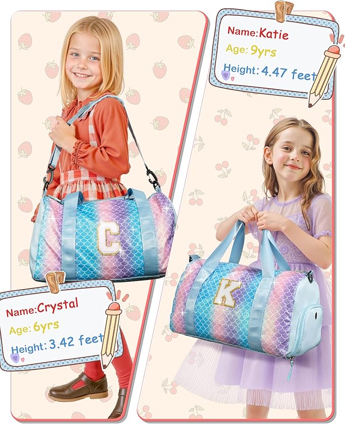 Sister Graduation Gift-Girl Gym Bag with Shoe Compartment, Kid Personalized Weekender Overnight Bags, Initial Travel Tote with Makeup Pouch Valentine's Day Gifts for Kids (Letter I)