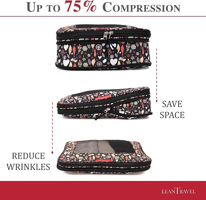 Compression Packing Cubes for Travel Organizers with Double Zipper, LeanTravel
