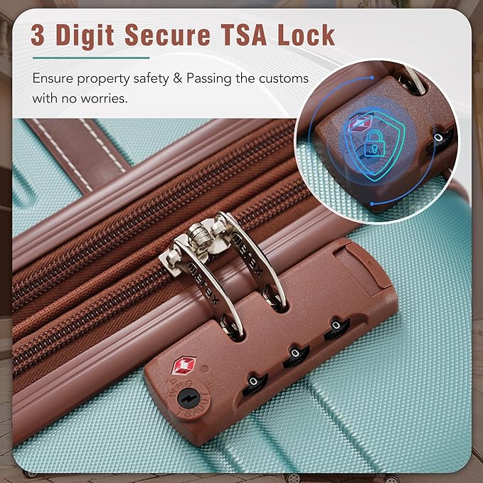 Merax Suitcase Set 24 inches Expandable Luggage with TSA Lock Spinner Wheels Hardshell Lightweight Vintage Luggage with Travel Bag,Green