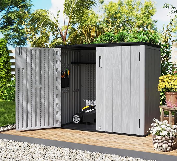 ZZM 37 Cu.ft Outdoor Storage Cabinet with One Tool Kit, Horizontal Storage Shed for Garage, Bike, Garbage Cans, Garden Accessories