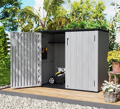 ZZM 37 Cu.ft Outdoor Storage Cabinet with One Tool Kit, Horizontal Storage Shed for Garage, Bike, Garbage Cans, Garden Accessories