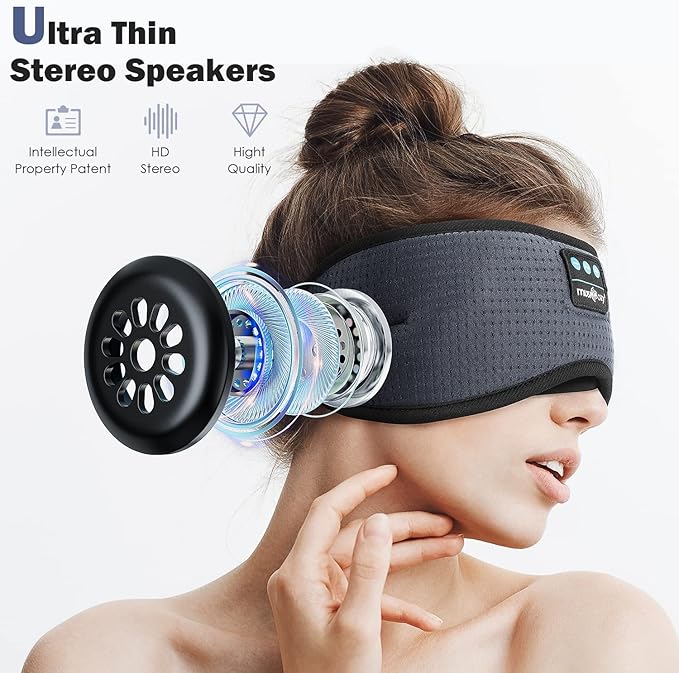MUSICOZY White Noise Bluetooth Sleep Mask with 8 Soothing Sounds & 3D Wireless Sleep Headphones, Bluetooth Sleeping Headphones for Yoga Travel Office Relaxation, Tech Gadgets Gifts