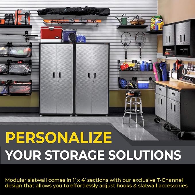 DLDIRECT 36" X 48" - Slatwall Panel Garage Organizer: Heavy Duty Wall Mounted PVC Rack, Interlocking Slat Paneling for Garage Storage, Slotwall Board, Shelves System