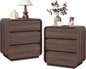 Modern Nightstand Set of 2, 23.2" Wide Wood Bedside Table with Charging Station, 3 Storage Drawers Side Table Curved Profile, Handleless, Large End Table Night Stand for Bedroom, Walnut ﻿