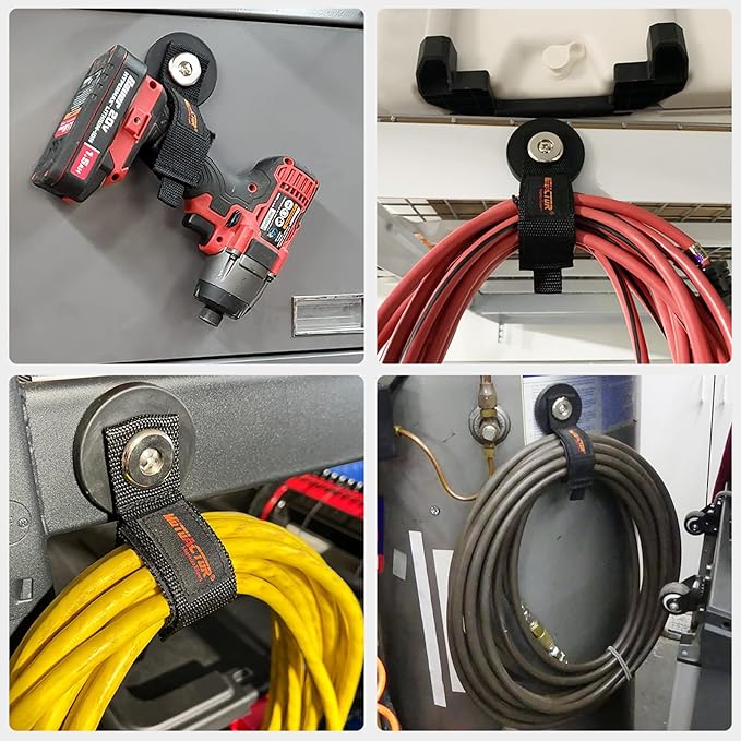 MUTUACTOR 2packs Magnetic Hooks Heavy Duty,Strong Magnet Garage Hook Large Capability for Hanging Cables Rubber Coating Mounting Magnet Storage Hooks for Garden Hoses Ropes Cordless Drills Tools Box