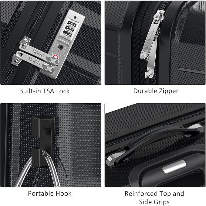 24 Inch Luggage with Spinner Wheels, Hard Shell Suitcase, Lightweight PP Luggages with TSA Lock, Checked-Medium Suitcases 24-Inch, Black