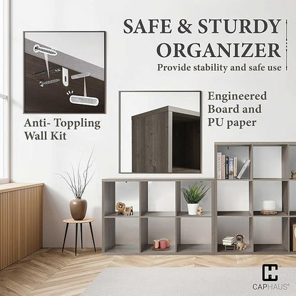 CAPHAUS Sturdy Room 13-Inch Cube Storage Organizer Shelf, with Extra Thick Exterior Edge, Open Storage Shelf Divider, Bookcase, 6/8/9 Cube, Colors Available in Rustic Grey Oak and White