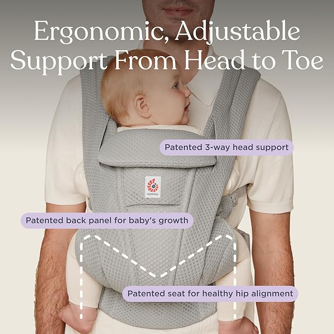 Ergobaby Omni Deluxe Baby Carrier Newborn to Toddler - Breathable Baby Carriers for Summer - All-Position Carrier with Enhanced Lumbar Support & Airflow (7-45 Pounds), Cotton, Camel
