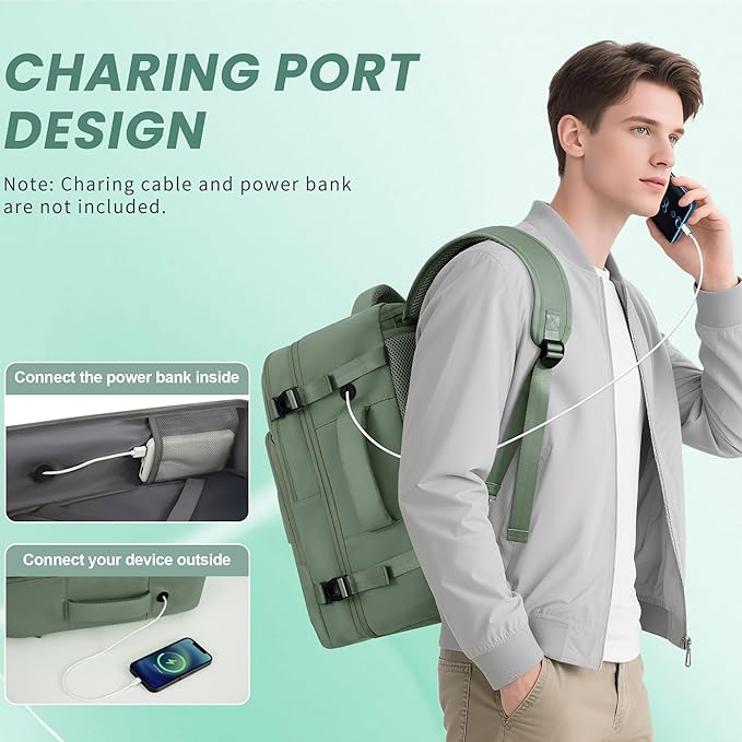 Personal Item Backpack, Carry on Travel Backpack with Multi-Pockets, Waterproof Casual College 16inch Laptop Backpack for Men Women, Army Green