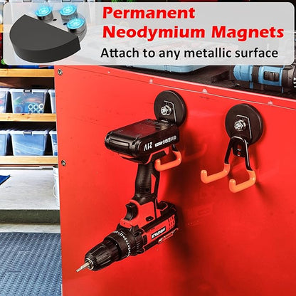 MUTUACTOR Updated Magnetic Hooks Heavy Duty,20lbs Anti-Scratch Strong Garage Magnet Hook,2PCS Anti-Slip Magnetic Tool Hooks for Organizing Cordless Impact Drivers Garden Shovel Tool Box