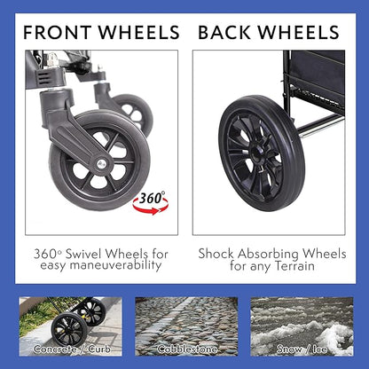 dbest products Cruiser Cart Deluxe 2 Shopping Grocery Rolling Folding Laundry Basket on Wheels Foldable Utility Trolley Compact Lightweight Collapsible, Black