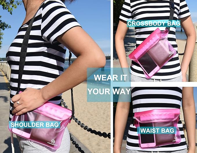 Freegrace Waterproof Pouches with Waist Strap / Pouch Case Bundle Set- Keep Your Phone & Valuables Dry and Safe - Waterproof Dry Bags for Boating Swimming Snorkeling Kayaking Beach Water Parks Pool