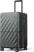 NINETYGO Trunk Luggage 22 Inch, Small Checked Luggage with Double Spinner Wheels, Anti-Burst Zipper, Hard Case PC Suitcase, Lightweight Travel Luggage, TSA Approved (Slate Grey, Hudson)