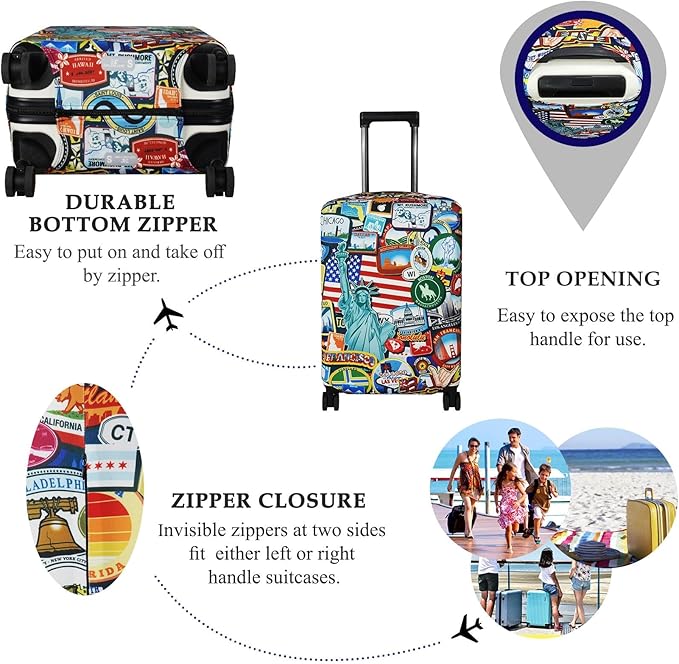 Explore Land Travel Luggage Cover Suitcase Protector Fits 18-22 Inch Case (Statue of Liberty, S)