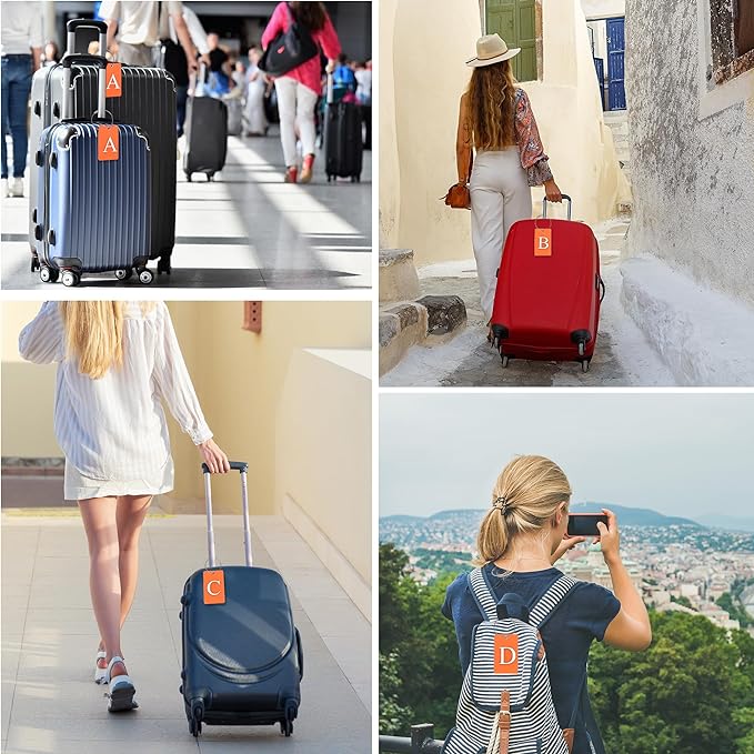 Gostwo 2 Pack Luggage Tags for Suitcases, 26 Initial Letter Travel Luggage Baggage Identification Labels ID Tag Fully Bendable Tags with Stainless Steel Loop (Orange) (Letter H)