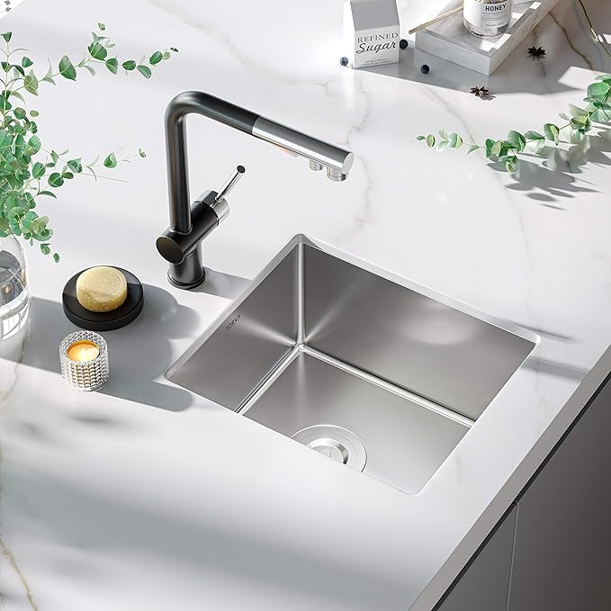 TORVA 15 x 17 Inch Undermount Kitchen Sink, Premium 304 Stainless Steel Bar Sink - 9 Inches Deep Basin Single Bowl Sink