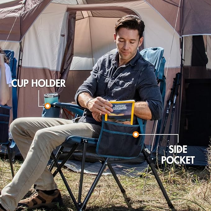 Portal Camping Chair with Lumbar Support for Adults Folding Portable High Back Oversized, 400LBS