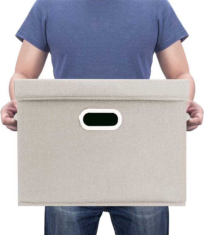 TYEERS Collapsible Storage Bins With Lids, Large Fabric Storage Boxes - 2 Pack - Beige