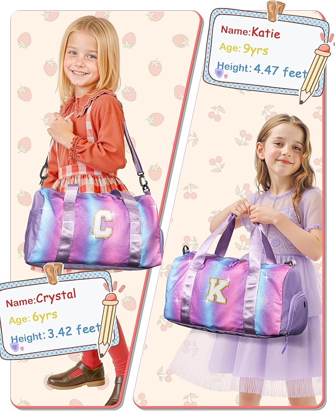 Girls Trip Gifts for Kids-Girl Gym Bag with Shoe Compartment, Kid Personalized Weekender Overnight Bags, Initial Travel Tote with Makeup Pouch, Valentines Day Gift for Girls (Letter R)