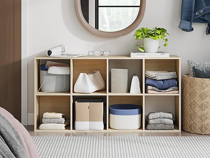 Signature Design by Ashley Piperton Contemporary 4-Tier Floor Standing 8 Cube Organizer, Wood, Works with 10.5" W x 10.5" D x 11" H Storage Bin (Sold Separately), Light Brown