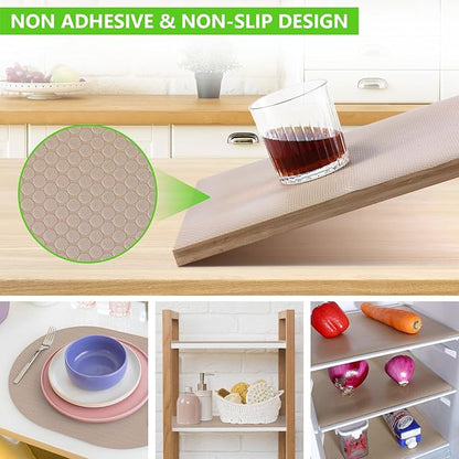 Beige Shelf Liners for Kitchen Cabinets Non Adhesive Drawer Liner for Bathroom Waterproof Refrigerator Liners for Shelves Fridge Plastic Mats Cabinet Cupboard Liner 23.6 x 393.7 Inches
