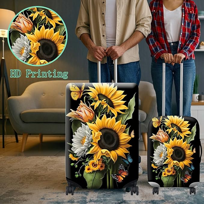 Suitcase Protector Plus 1 Luggage Tag, Sunflower Orchids Travel Suitcase Cover - XL, Dustproof, Anti-Scratch